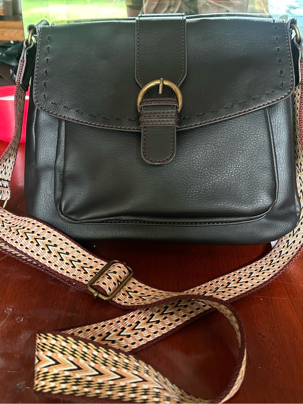 Classic Black Crossbody Bag with Decorative Strap